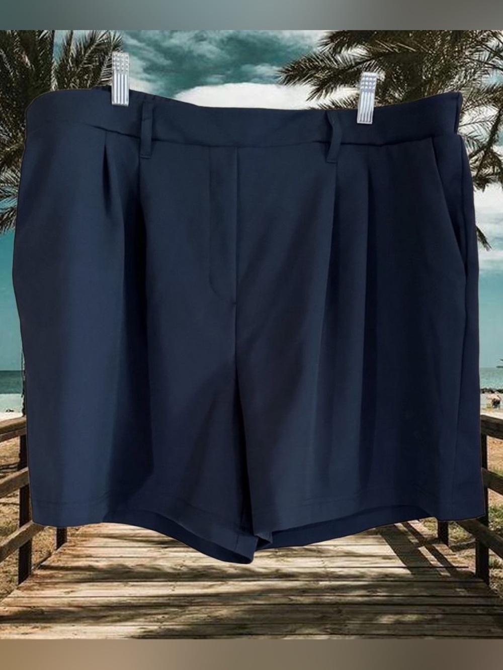 Tailored Navy Pleated Women's Bermuda Shorts